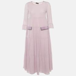 Pre Owned Emporio Armani Lavender Silk Tiered Midi Dress S