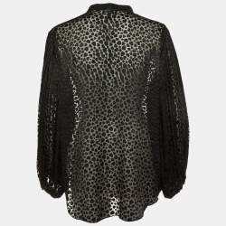 Pre Owned Emporio Armani Black Devore Pleated Sleeve Top XL