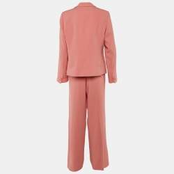Pre Owned Emporio Armani Pink/White Crepe Top & Suit Set L