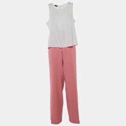 Pre Owned Emporio Armani Pink/White Crepe Top & Suit Set L