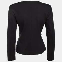 Pre Owned Emporio Armani Black Knit Tie Front Zip Up Jacket XL