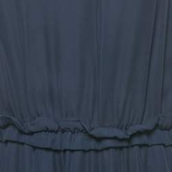 Pre Owned Emporio Armani Navy Blue Silk Waist Ruffle Trim Sleeveless Maxi Dress M 