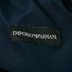 Pre Owned Emporio Armani Navy Blue Silk Waist Ruffle Trim Sleeveless Maxi Dress M 