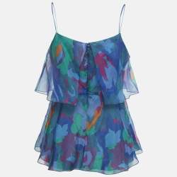 Pre Owned Emporio Armani Blue Printed Organza Top S