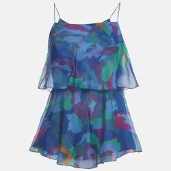 Pre Owned Emporio Armani Blue Printed Organza Top S