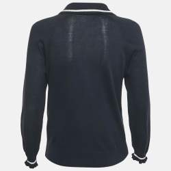 Pre Owned Emporio Armani Navy Navy Cotton Knit Buttoned Top M