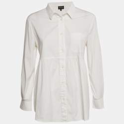 Pre Owned Emporio Armani White Logo Applique Cotton Full Sleeve Shirt M