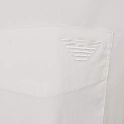 Pre Owned Emporio Armani White Logo Applique Cotton Full Sleeve Shirt M