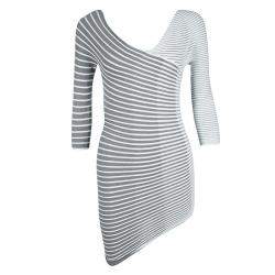 Emporio Armani Grey Striped Pleated Asymmetric Stretch Top S