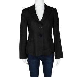 Pre Owned Emporio Armani Black Linen Blazer M