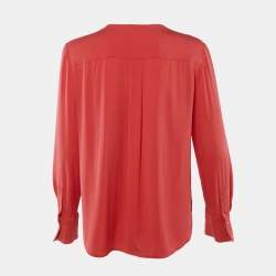 Pre Owned Emporio Armani Coral Red Crepe Button Front Top M