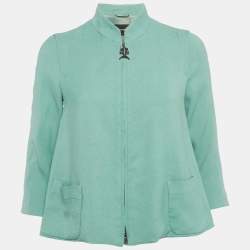 Pre Owned Emporio Armani Mint Green Crepe Zip Up Jacket S