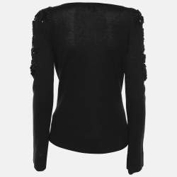Pre Owned Emporio Armani Black Stretch Knit Embellished Cardigan S