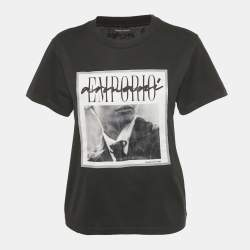 Pre Owned Emporio Armani Black Printed Jersey Crewneck T-Shirt L