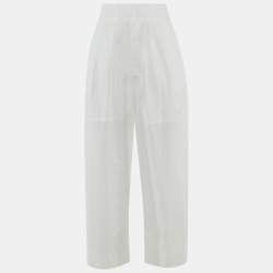 Pre Owned Emporio Armani White Cotton Blend Wide Leg Trousers M