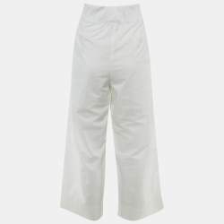 Pre Owned Emporio Armani White Cotton Blend Wide Leg Trousers M