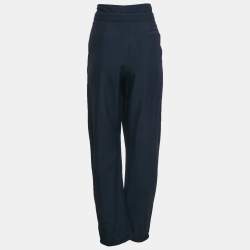 Pre Owned Emporio Armani Navy Blue Crepe Pleated Formal Trousers M