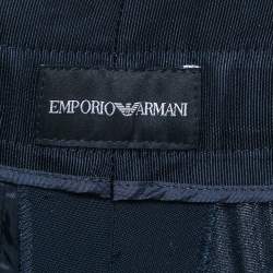 Pre Owned Emporio Armani Navy Blue Crepe Pleated Formal Trousers M