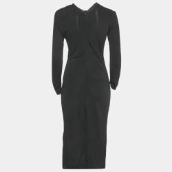 Pre Owned Emporio Armani Black Floral Patch Jersey Midi Dress M