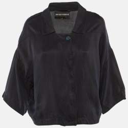 Pre Owned Emporio Armani Navy Blue Sateen Open Front Top M