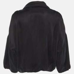 Pre Owned Emporio Armani Navy Blue Sateen Open Front Top M