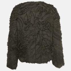 Pre Owned Emporio Armani Black Textured Crepe Zip-Up Jacket S