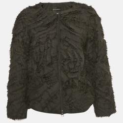 Pre Owned Emporio Armani Black Textured Crepe Zip-Up Jacket S