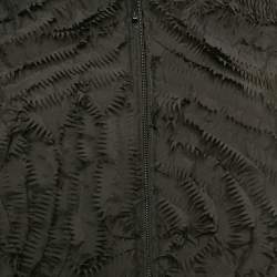 Pre Owned Emporio Armani Black Textured Crepe Zip-Up Jacket S