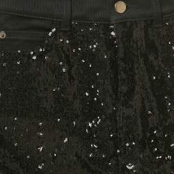 Pre Owned تنورة جينز مصغرة مطرزة بحبيبات لامعة سوداء امبوريو أرماني مقاس متوسط