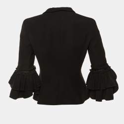 مملوكة مسبقًا Emporio Armani Black Crepe Ruffled Sleeve Blazer S