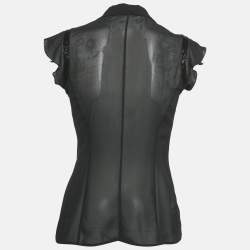 Pre Owned قميص شيفون مطرز بالخرز أسود من إيمبريو أرماني شبه شفاف مقاس صغير (سمول)