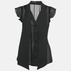 Pre Owned Emporio Armani Black Beaded Chiffon Semi Sheer Shirt S