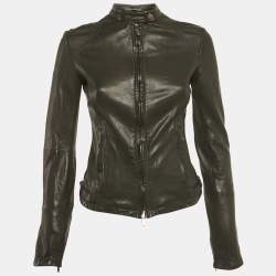 مملوكة مسبقًا Emporio Armani Black Lamb Leather Biker Jacket S