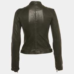 مملوكة مسبقًا Emporio Armani Black Lamb Leather Biker Jacket S