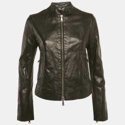 Pre Owned Emporio Armani Black Lamb Leather Biker Jacket S