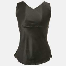 مملوكة مسبقًا توب إمبريو أرماني حرير أسود بتفاصيل فيونكة مقاس صغير - سمول