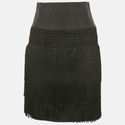 Pre Owned Emporio Armani Black Silk Blend Fringed Mini Skirt S
