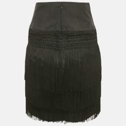 Pre Owned Emporio Armani Black Silk Blend Fringed Mini Skirt S