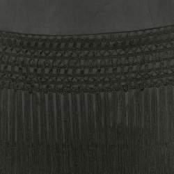 Pre Owned Emporio Armani Black Silk Blend Fringed Mini Skirt S
