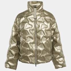 Pre Owned Emporio Armani Metallic Gold Synthetic Debossed Monogram Quilted Jacket L