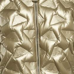 Pre Owned Emporio Armani Metallic Gold Synthetic Debossed Monogram Quilted Jacket L