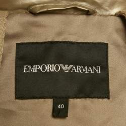 Pre Owned Emporio Armani Metallic Gold Synthetic Debossed Monogram Quilted Jacket L