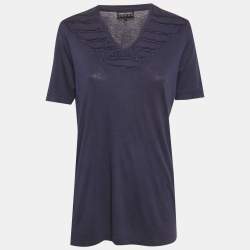 مملوكة مسبقًا Emporio Armani Jeans Blue Jersey Ruffled V-Neck T-Shirt L