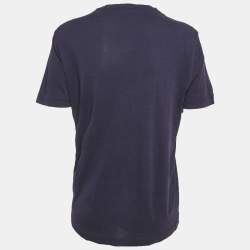 Pre Owned Emporio Armani Jeans Blue Jersey Ruffled V-Neck T-Shirt L