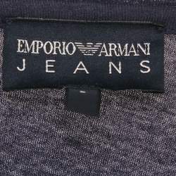 Pre Owned Emporio Armani Jeans Blue Jersey Ruffled V-Neck T-Shirt L