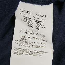 Pre Owned Emporio Armani Jeans Blue Jersey Ruffled V-Neck T-Shirt L