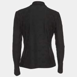 Pre Owned Emporio Armani Black Logo Jacquard Jersey Turtle Neck Top L