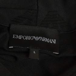 Pre Owned Emporio Armani Black Logo Jacquard Jersey Turtle Neck Top L