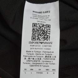 Pre Owned Emporio Armani Black Logo Jacquard Jersey Turtle Neck Top L