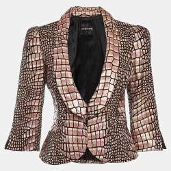 Pre Owned Emporio Armani Pink Snake Embossed Leather Jacket M